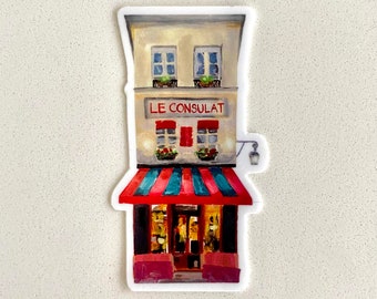 Cute French Cafe Sticker, 1.5x2.5 inches