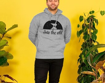 Men’s Into The Wild Hoodie Organic Grown Cotton made in a Renewable Energy Factory Sustainable Clothing Adventure Bear Hoodie Sweatshirt