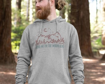 Mountain Hoodie Organic Grown Cotton made in a Renewable Energy Factory Sustainable Clothing Mens Mountain Outdoor Nature Hoodie Sweatshirt