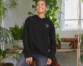 Entspannter Damen-Hoodie, Bio-Baumwolle, hergestellt in einer Fabrik für erneuerbare Energien. Offizielles Damen-Hoodie-Sweatshirt von The Vigar Feeling Clothing