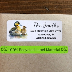 Canard personnalisé auto-adhésif avec étiquettes d’adresse de retour de caneton, style de peinture aquarelle, matériau d’étiquette 100 % recyclé, idée cadeau personnalisée