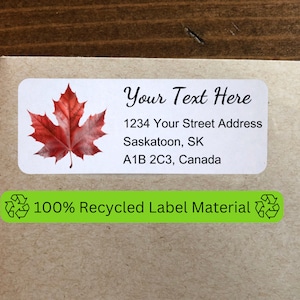 Étiquettes d'adresse auto-adhésives personnalisées Feuille d'érable du Canada, Matériau d'étiquette 100 % recyclé, Idée cadeau personnalisée, Nature, Canada, Nature
