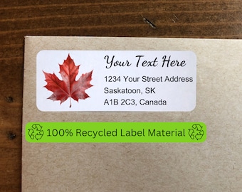 Étiquettes d'adresse auto-adhésives personnalisées Feuille d'érable du Canada, Matériau d'étiquette 100 % recyclé, Idée cadeau personnalisée, Nature, Canada, Nature