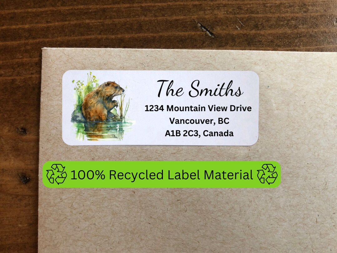 Self Adhesive Personalized Beaver Return Address Labels, Watercolour ...