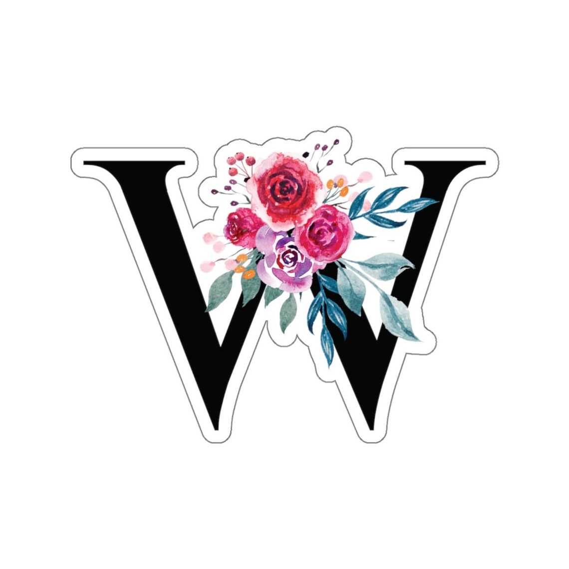 W Letter Sticker Letter W Sticker Floral Initial Monogram Floral Name Sticker Wedding ...