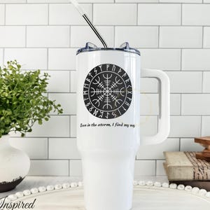 Vegvisir Tumber, Icelandic Way-shower, Runic Symbolism Spiritual Compass Gifts, Wayfinder Protection Guidance Travel Cup
