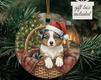 Australian Shepherd Ornament, Australian Shepherd Gifts, Dog Mom & Dad Christmas Gift, Puppy's First Christmas, Ceramic Dog Ornament