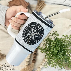 Vegvisir Runes Tumber, Icelandic Way-shower, Runic Symbolism Spiritual Compass Gifts, Protection Guidance Travel Cup