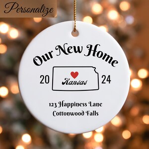 Kansas Ornament, New Home State Ornament, Kansas Christmas Ornament, Custom House Warming Gift, Personalized Christmas Keepsake Ornament