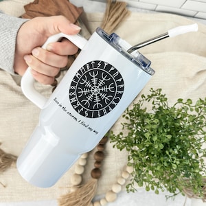 Vegvisir Tumber, Icelandic Way-shower, Runic Symbolism Spiritual Compass Gifts, Wayfinder Protection Guidance Travel Cup