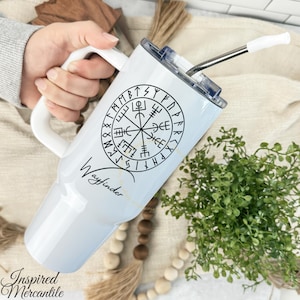 Wayfinder Vegvisir Tumber, Icelandic Way-shower, Runic Symbolism Spiritual Compass Gifts, Protection Guidance Travel Cup