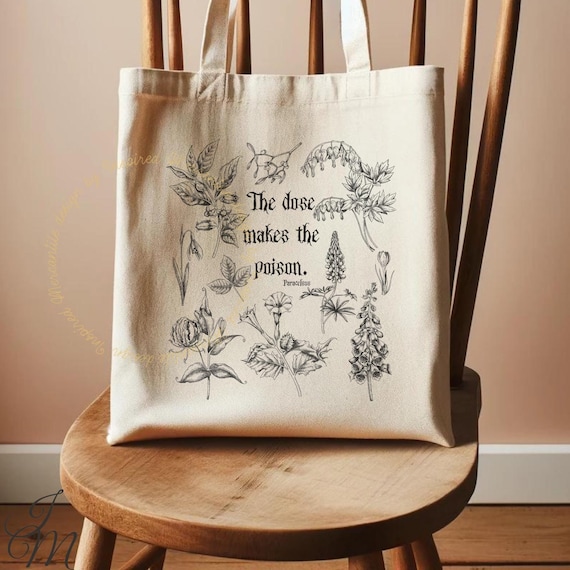 Botanical Tote Bag, Deadly Plants Canvas Tote, Plant Toxicology, Dark Cottagecore, Esoteric Poison Garden Tote Bag