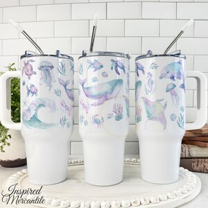 Ocean Animal 40oz Tumbler, Cute Summertime Sea Animal Beach Day Cup, Marine Wildlife Tumbler, Sea Life Ocean Lover Gift