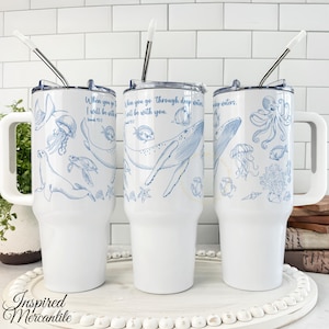 Ocean Animal 40oz Tumbler, Cute Summertime Sea Animal Beach Day Cup, Marine Wildlife Tumbler, Sea Life Ocean Lover Gift, Bible Verse Cup