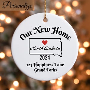 North Dakota Ornament, New Home State Ornament, ND Christmas Ornament, Custom House Warming Gift, Personalized Christmas Keepsake Ornament