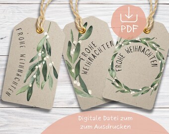 Christmas tag MISTLETOE | Gift tag | Christmas present | Paper tag | Merry Christmas | print yourself
