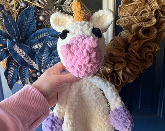 Una Unicorn Lovey | Crochet Unicorn Plushie | Crochet Unicorn Snuggler | Handmade Baby Toy | Knotted Lovey | Minimalist Baby Toy