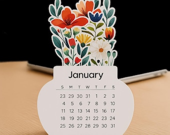 Printable 2026 Flowers Desk Calendar, PNG for cutting machine, Printable PDF