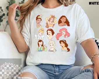 Disney Princess Doodles Unisex Sweatshirt, Vintage Oversized Disney t-shirt, Princess Collage Tee, Belle Moana Ariel Jasmine Tiana Elsa