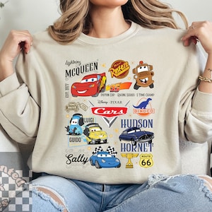 Cars Radiator Springs Doodles Unisex Sweatshirt, Vintage Oversized Disney t-shirt, Lightning McQueen Mater Shirt, Cars Land Collage Tee