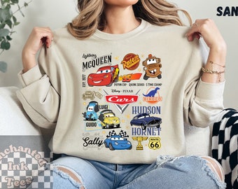 Cars Radiator Springs Doodles Unisex Sweatshirt, Vintage Oversized Disney t-shirt, Lightning McQueen Mater Shirt, Cars Land Collage Tee