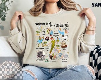 Peter Pan Neverland Doodles Unisex Sweatshirt, Vintage Disney t-shirt, Tinkerbell Oversized t-shirt, Disneyland shirt, Matching family tees