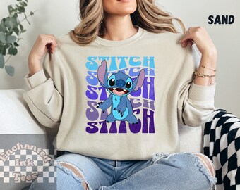 Groovy Stitch Unisex Sweatshirt, Vintage Disney Shirt, Retro Stitch T-Shirt, Disneyland Urlaub Shirt, TikTok Viral übergroßes Shirt Geschenk