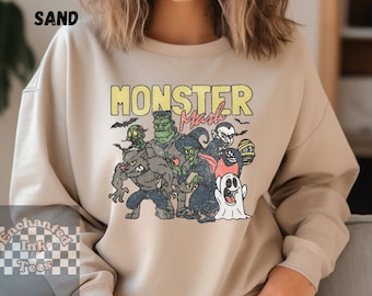 Sweatshirt unisexe Halloween Monster Mash, t-shirt Halloween vintage, sweat-shirt Halloween rétro, t-shirt Frankenstein sorcière vampire fantôme
