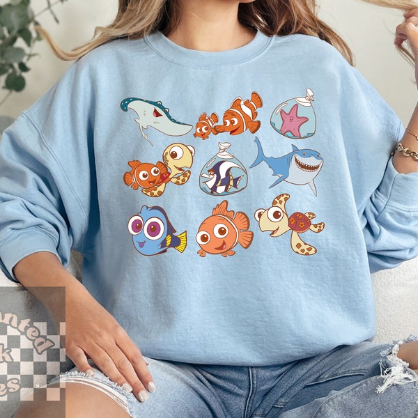 Finding Nemo Dory Doodles Unisex Sweatshirt, Vintage Oversized Disney t-shirt, Unisex Pixar Collage Shirt, Disney Lover Trending Gift