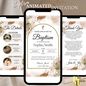 BOHO Blush Taufe Digitale Einladung Pampas Grass Pink Rose Taufe Telefon Einladen Vorlage Elektronische Taufe Text einladen Telefon BAP0032