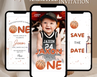 Basketball Birthday Invitation Template, Modern Basketball Invite, Boy Birthday Party, DIY Editable Digital Template Boho Vintage