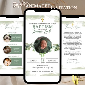 Electronic Baptism Invitation Template Greenery Baptism Invite Christening Evite Digital Baptism Invitation Baptism Phone Invite BAP0028