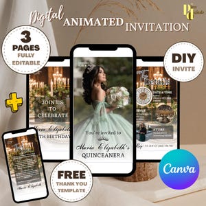 Quinceañera Video Invite, Canva Quinceanera, Quince Invitation, Personalized Video Evite, Animated Invitation, Sweet 15th Birthday QUIN0010