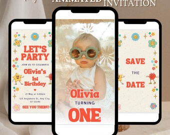 Lettre d'invitation preppy éditable numérique | Invitation d'anniversaire rétro patch universitaire | Let's Party Smiley Face Invitation modifiable Télécharger