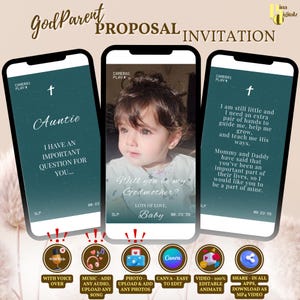 Video de invitación para la propuesta de matrimonio ¿Quieres ser mi madrina? Tarjeta de propuesta de padrino Plantilla clásica y moderna de Canva ¿Quieres ser mi madrina? BAP0053