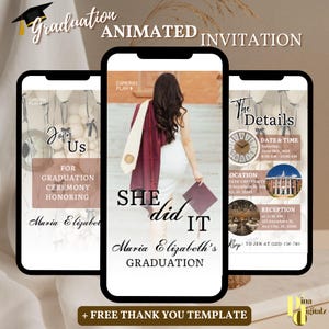 Digital Graduation Party Invitation Animated College Announcement Invite She Did It High School Evite self Editable Template eCard GRAD0002