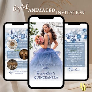 Quinceaño-Einladung zum 15. Geburtstag, Quinceanera-Einladung, personalisiertes Video zum Einladen, animierte Einladung zum 15. Geburtstag QUIN0006