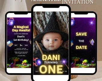 Editable Magical Birthday Invitation, Wizards Witches Birthday Invitation Template, video evite Magic Wizardry Castle Birthday Party Invite