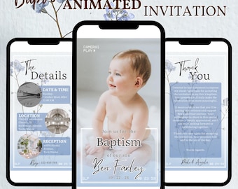 Modern Baptism Invitation Template, Boy Baptism Invitation Phone, Blue Watercolor Boys Baptism Evite, Digital Invite Christening BAP0064