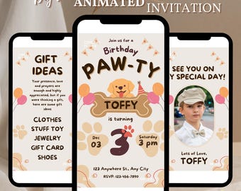 Plantilla de invitación de cumpleaños de cachorro, invitación de perro, invitación de cachorro editable, invitaciones para mascotas, fiesta temática de perros, editable, descarga instantánea