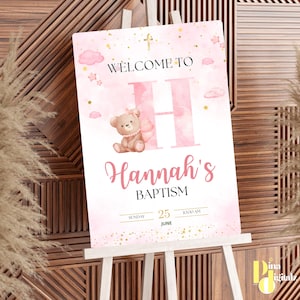 Girl BAPTISM Invitation WELCOME Sign Template, First Communion, Baptism Welcome Sign, Baby Pink Christening, Baby Girl Baptism Sign BAP0021