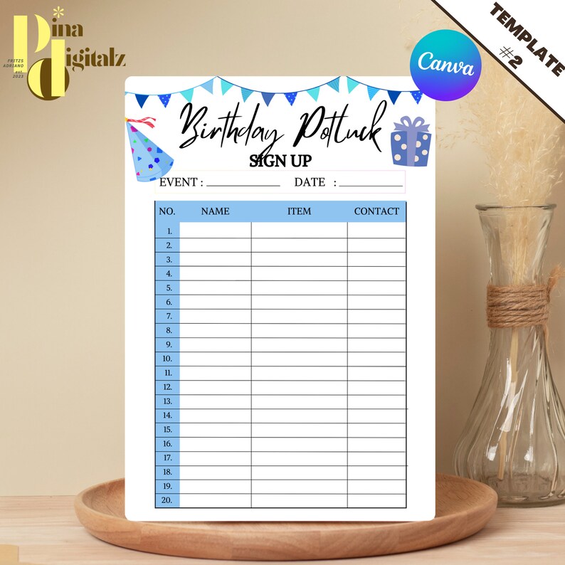 EDITABLE Potluck Sign up Sheet Birthday Potluck Sign up Sheet Template ...