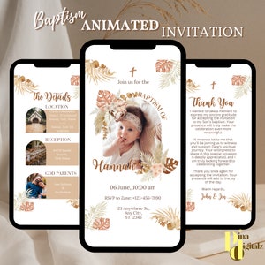 BOHO Blush Taufeinladung Vorlage Mädchen Blush Floral Printable Taufe lädt Taufe einladen Baby-Mädchen rosa Kommunion Kreuz BAP0005