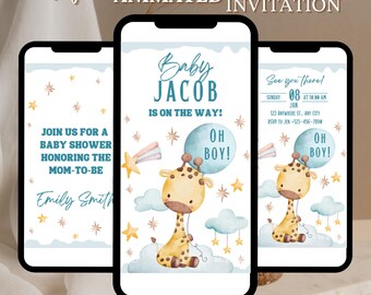 Edytowalne zaproszenie na baby shower dla chłopca, zaproszenie na baby shower dla chłopca, minimalistyczne zaproszenie na baby shower, edytowalne natychmiastowe pobranie BS0006