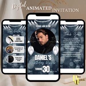 Digital Birthday Dinner invitation, Birthday Dinner, Digital Birthday Party Invite, Editable Template, Text, Birthday Party Text Evite CANVA