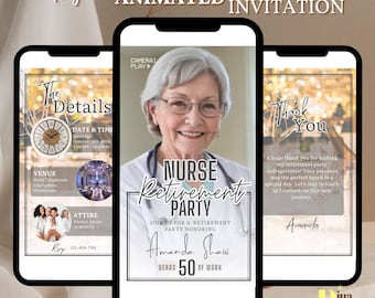 Plantilla de invitación de jubilación de enfermeras: invitación a fiesta de jubilación de enfermeras, invitación de jubilación, jubilación de médicos, descarga instantánea RET0024