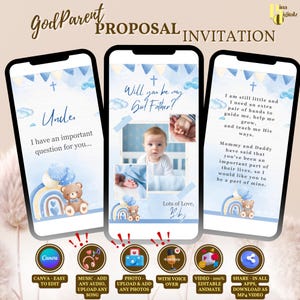 ¿Serás mi madrina? Video de invitación: Tarjeta de propuesta de padrino. Clásico moderno. ¿Serás mi madrina?. Plantilla canva BAP0018.