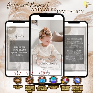 Plantilla de propuesta de madrina para padrinos Invitación electrónica para propuesta de madrina Tarjeta de ¿Quieres ser mi madrina? Propuesta de madrina BAP0060