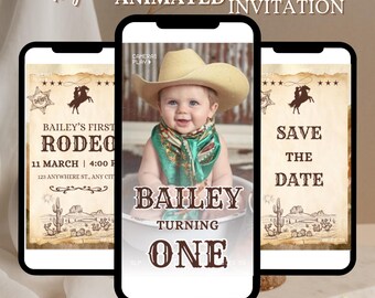 First Rodeo Invitation Template, Wild West Birthday Invite, Boy Cowboy Birthday Invitation, My 1st Rodeo Invitation, Canva Video Invitation