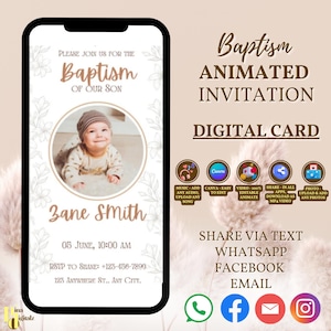 BOHO Blush Taufe digitale Einladung Pampasgras Taufe Telefon einladen Vorlage Tauftext Einladung Einladung BAP0001